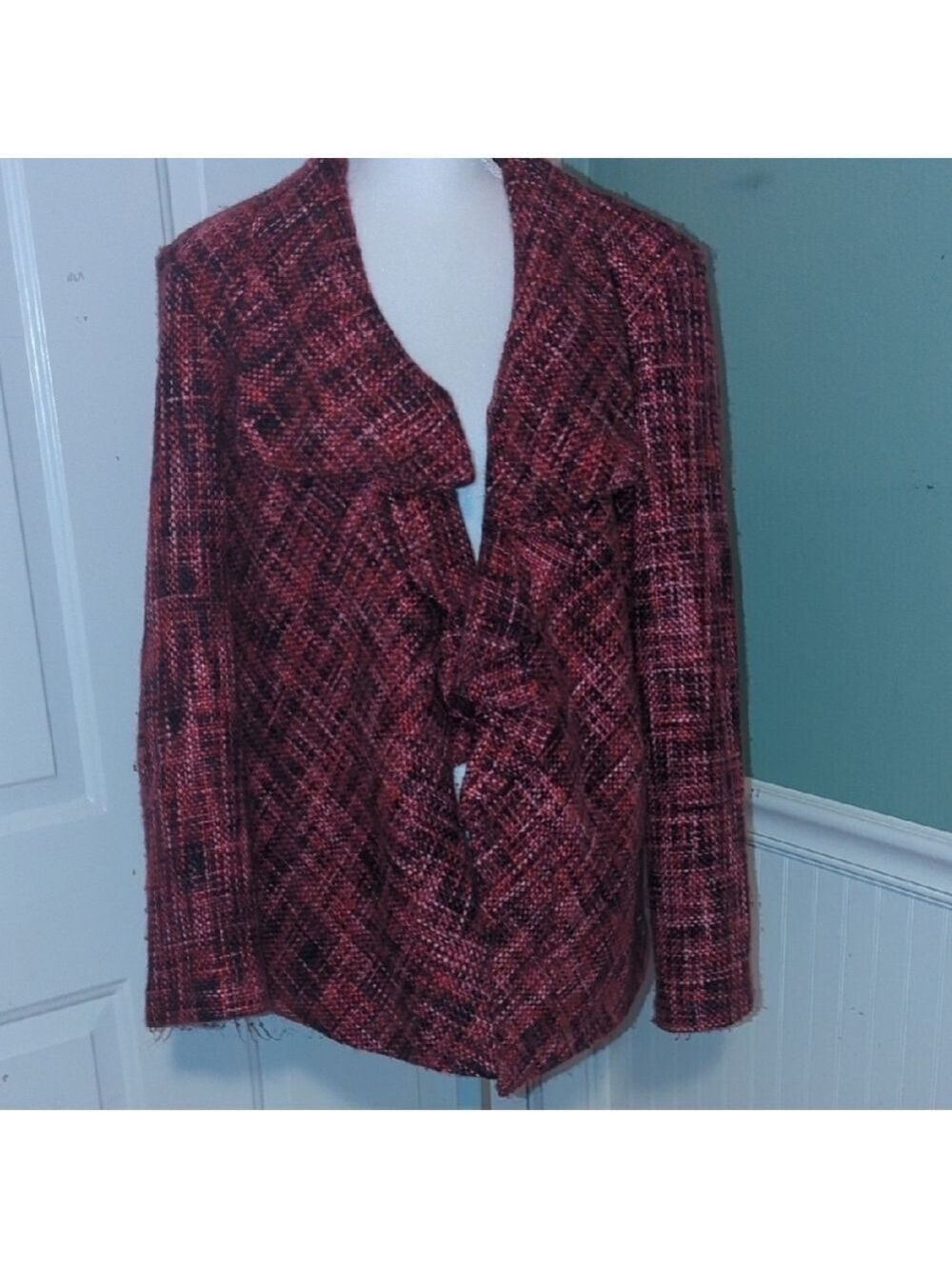 Chico's Red Plum Hot Pink Tweed Blazer Jacket XL Size 3 Career Lawyer Business